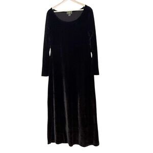 Eddie Bauer Black Velvet Long Sleeve Maxi Dress Size M Whimsigoth Vampire Gothic